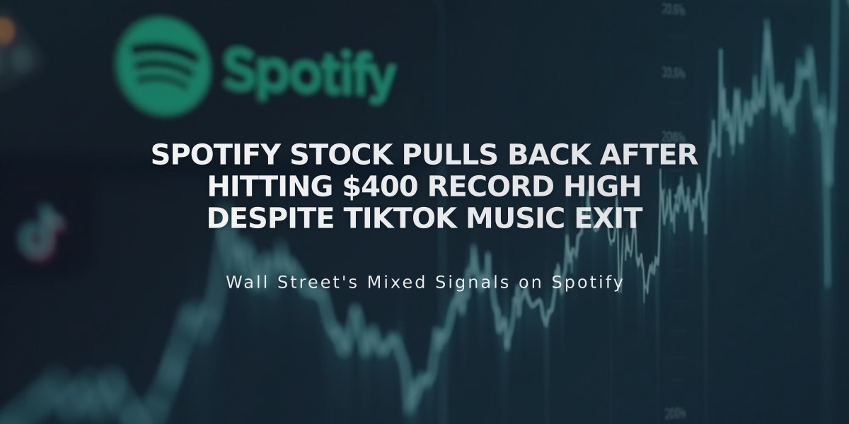 Spotify Stock Pulls Back After Hitting $400 Record High Despite TikTok Music Exit