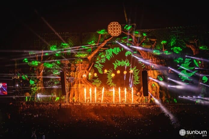 Sunburn Goa festival stage at night