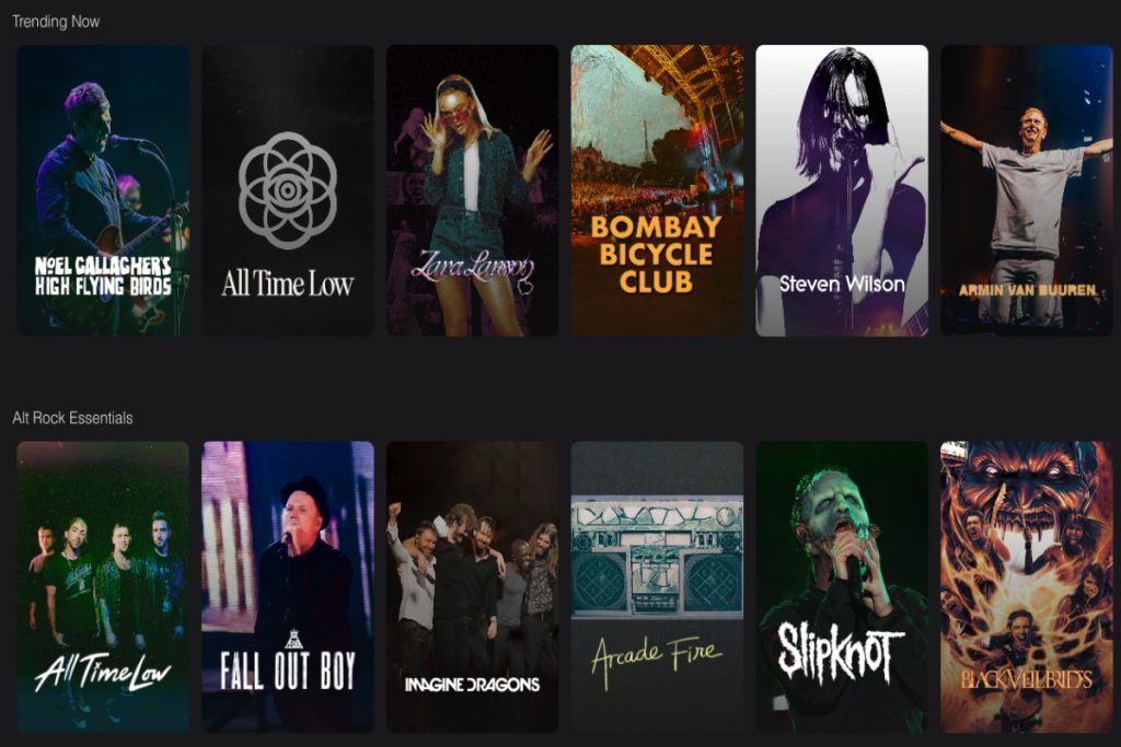 Screenshot of Alt Rock playlist interface