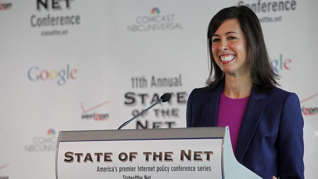 FCC Chair Rosenworcel at podium