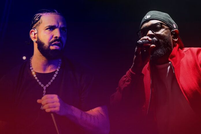 Kendrick Lamar and Drake side-by-side