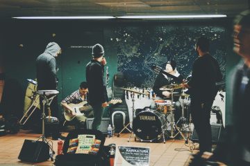 Band rehearsing in studio