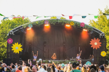 Concert crowd and performers on stage