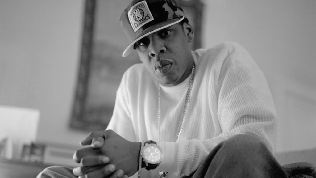 Jay-Z in black and white portrait