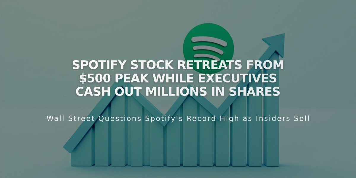 Spotify Stock Retreats From $500 Peak While Executives Cash Out Millions in Shares