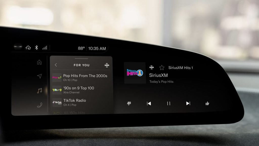 SiriusXM car radio display screen