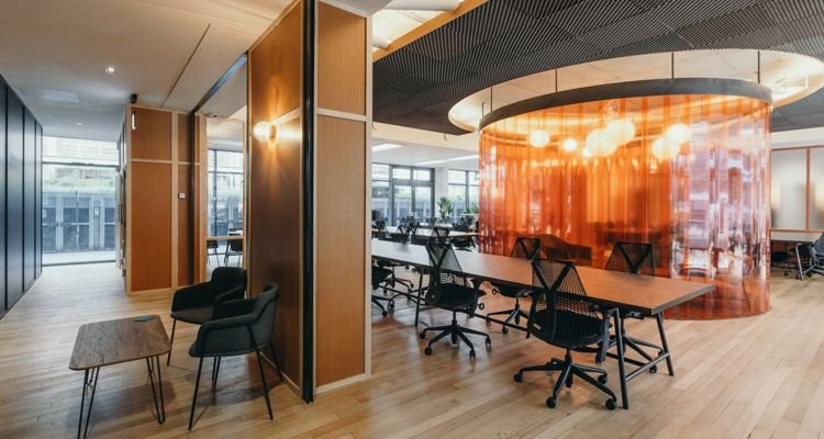 Bright modern workspace with glass partitions