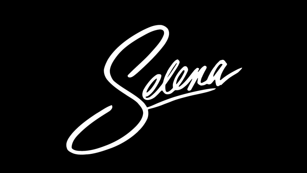 Selena text logo on black background