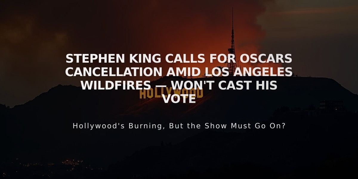 Stephen King Calls for Oscars Cancellation Amid Los Angeles Wildfires — Won't Cast His Vote