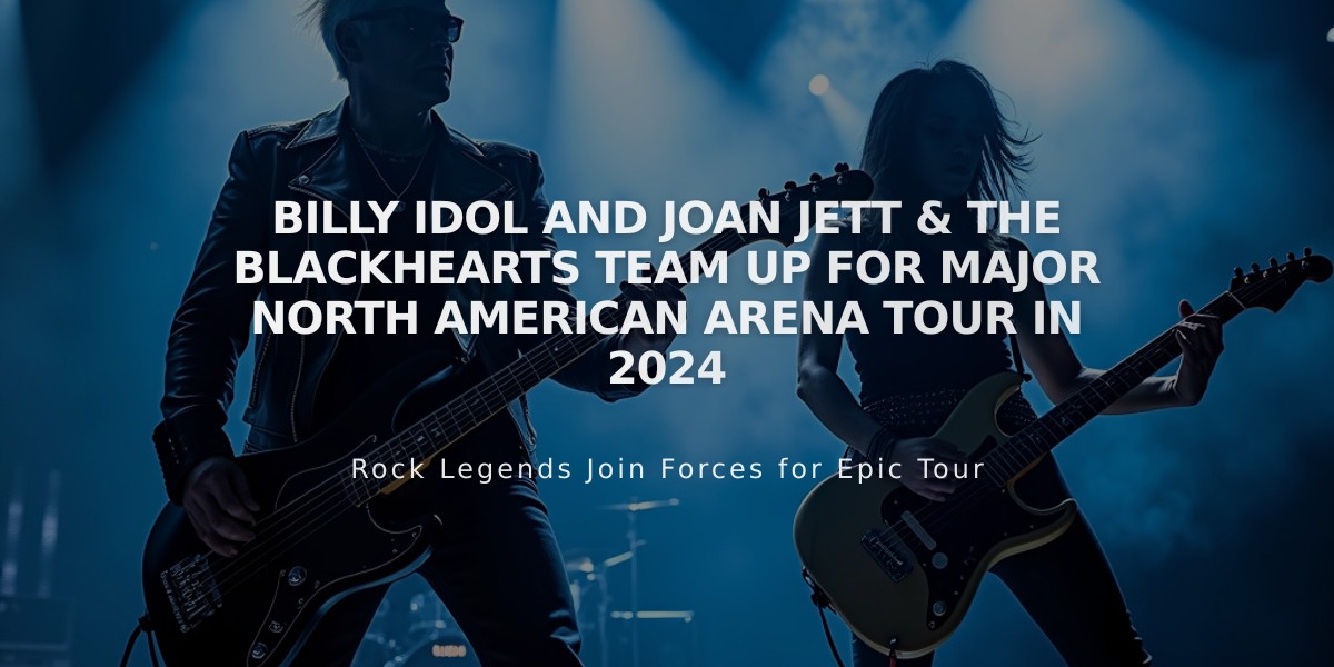 Billy Idol and Joan Jett & The Blackhearts Team Up for Major North American Arena Tour in 2024