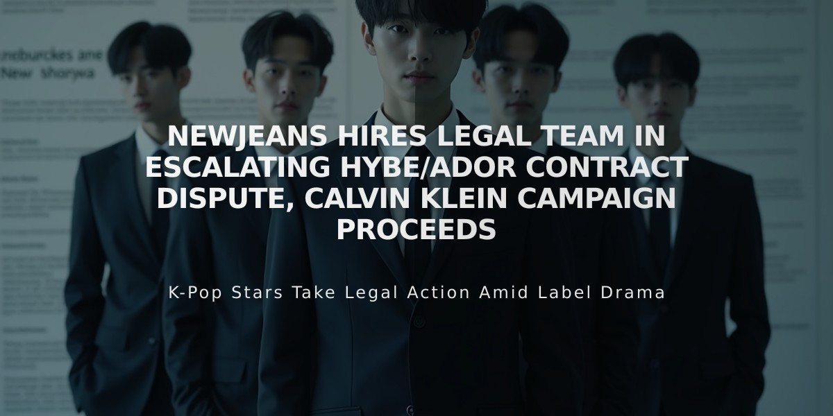 NewJeans Hires Legal Team in Escalating Hybe/Ador Contract Dispute, Calvin Klein Campaign Proceeds