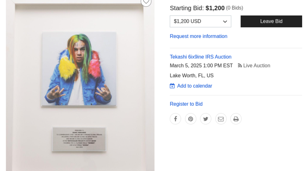 IRS auction of 6ix9ine's jewelry