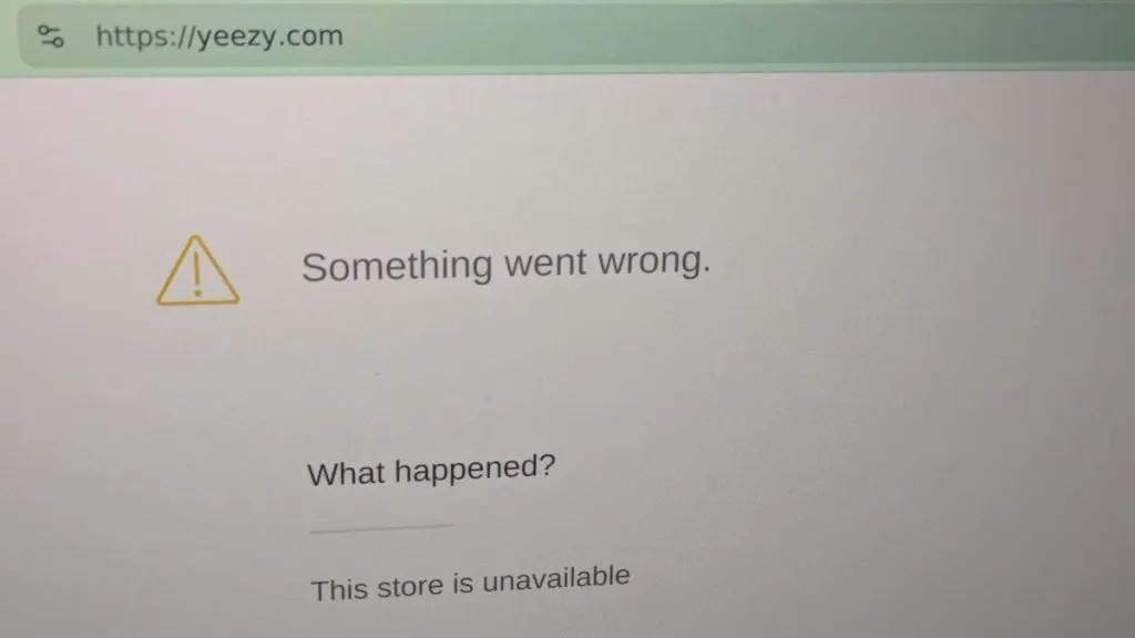 Yeezy website error after Shopify removal